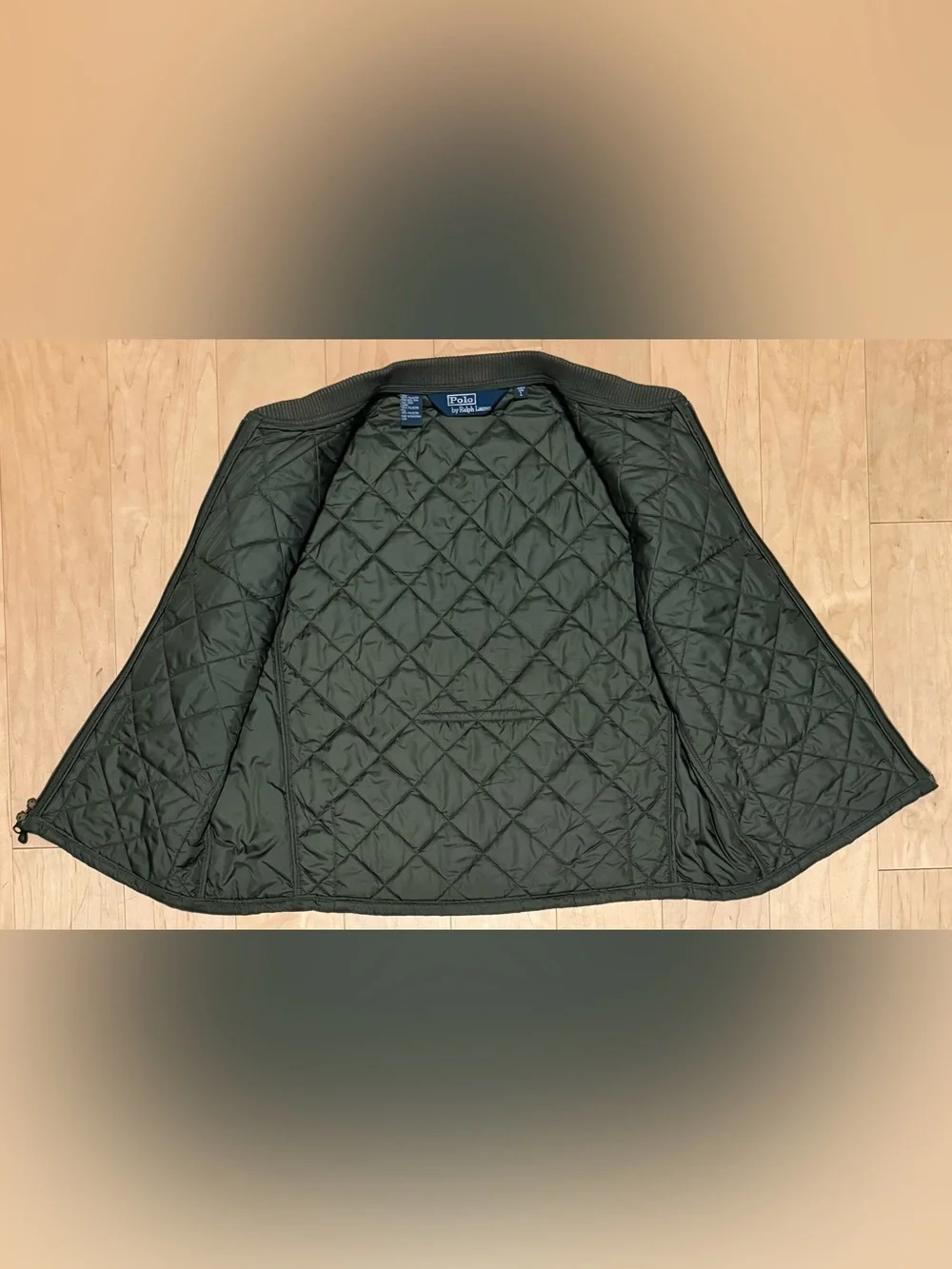 Polo Ralph Lauren Full Zip Quilted Hunting Vest Suede Leather Green Men’s Large